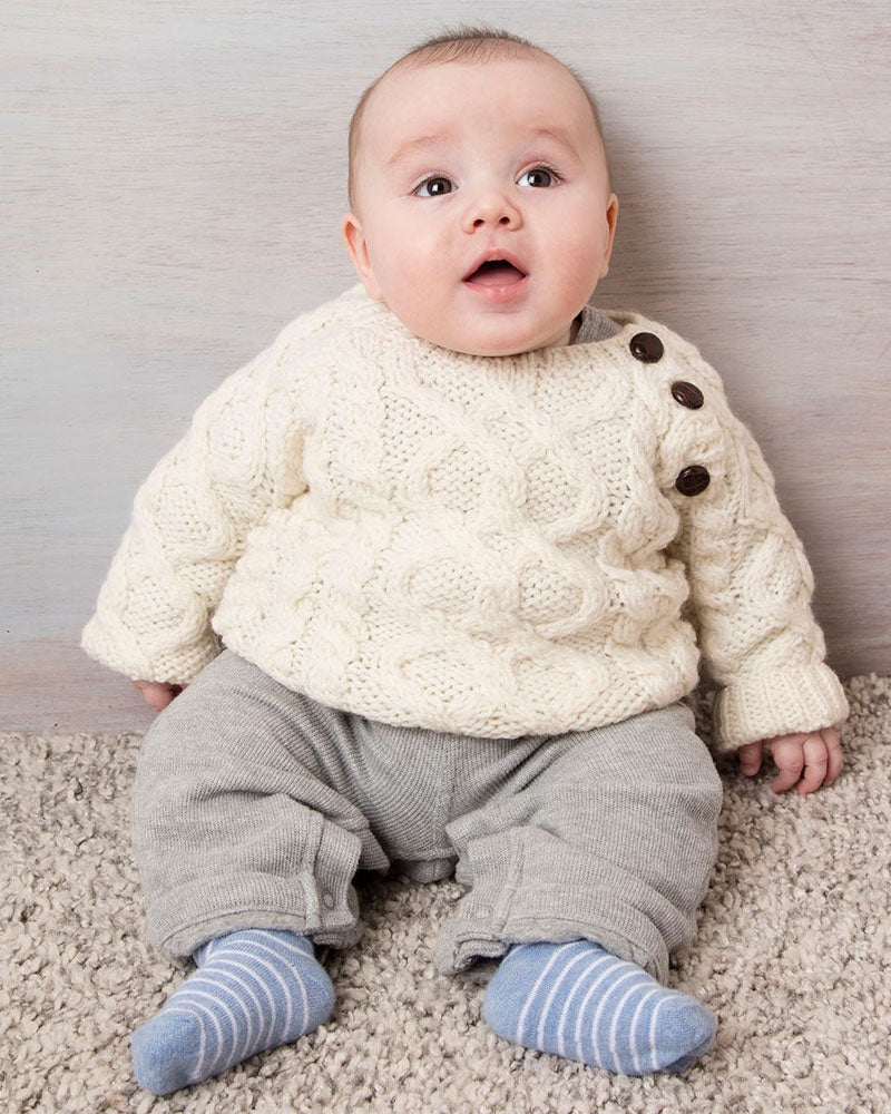 Baby Handknit Side Fastening Sweater , Natural