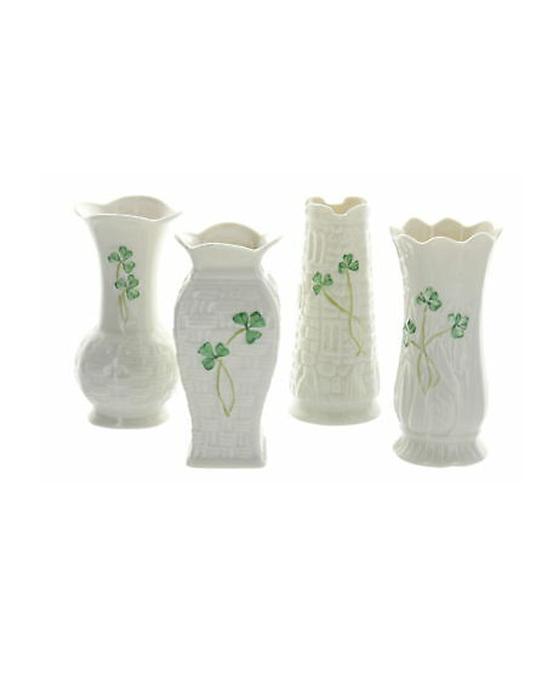 Set of Belleek Shamrock Mini Vases