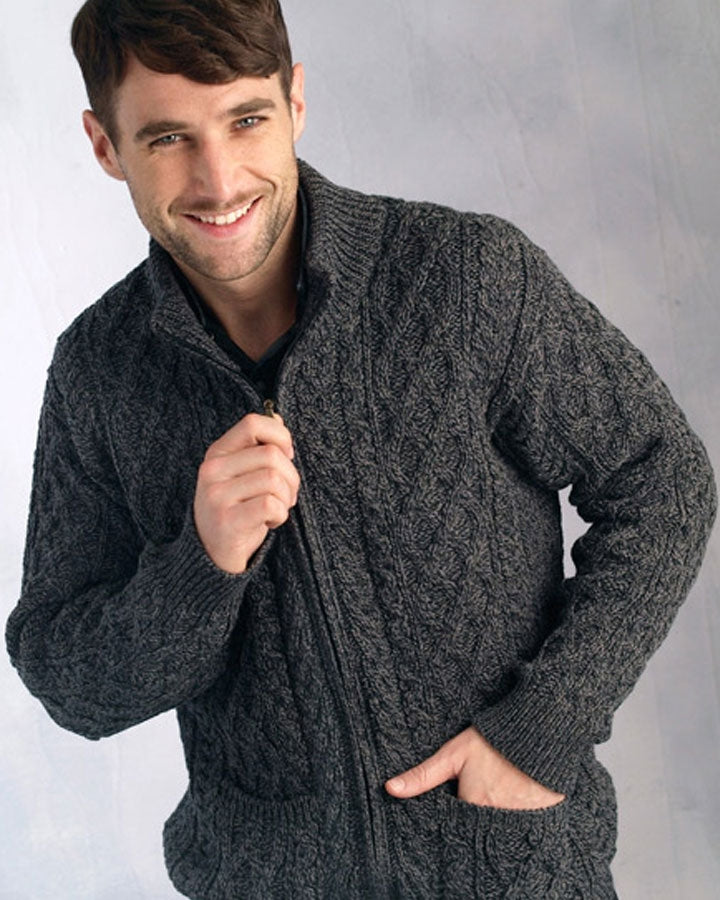 Mens Full Zip Cardigan , Charcoal