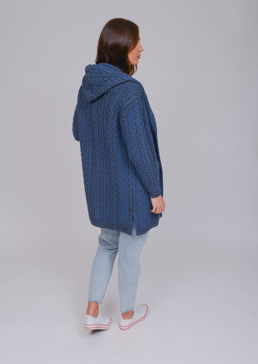 Herringbone Shawl Cardigan With Hood , Mallard