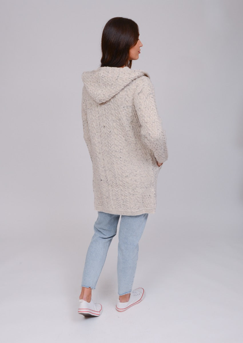 Herringbone Shawl Cardigan With Hood , Oatmeal