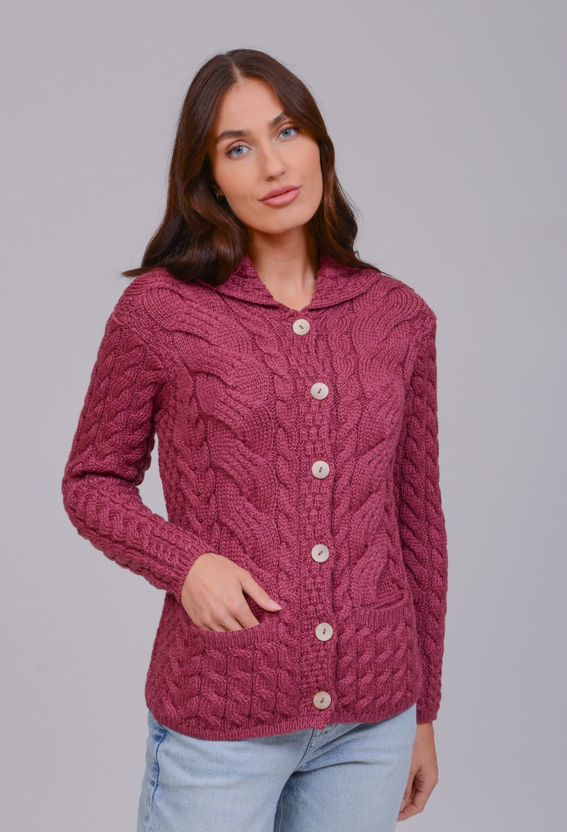 Super Soft Cardigan with Collar and Pockets , Jam