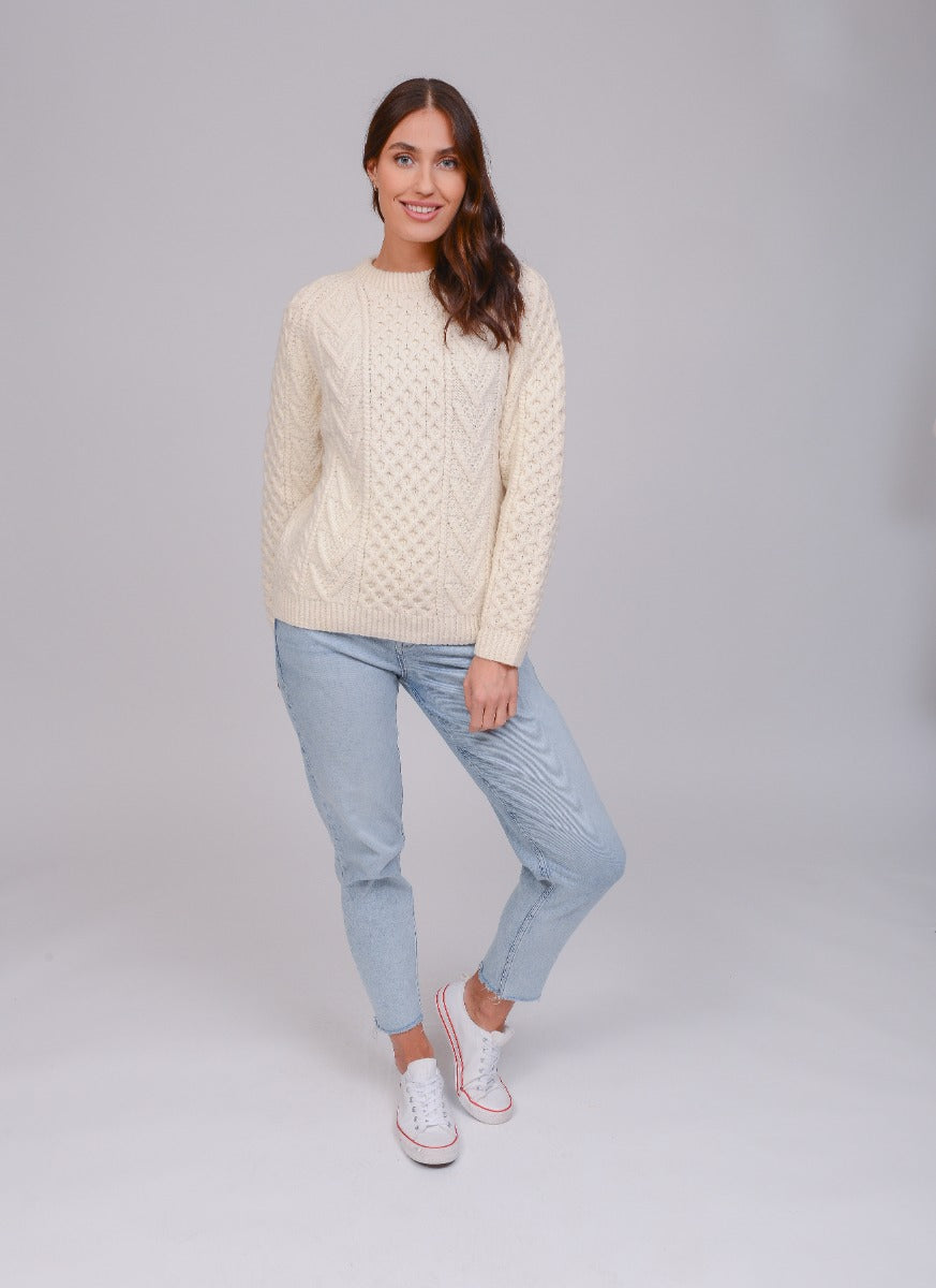 Handknit Crew Neck Unisex Sweater , Natural