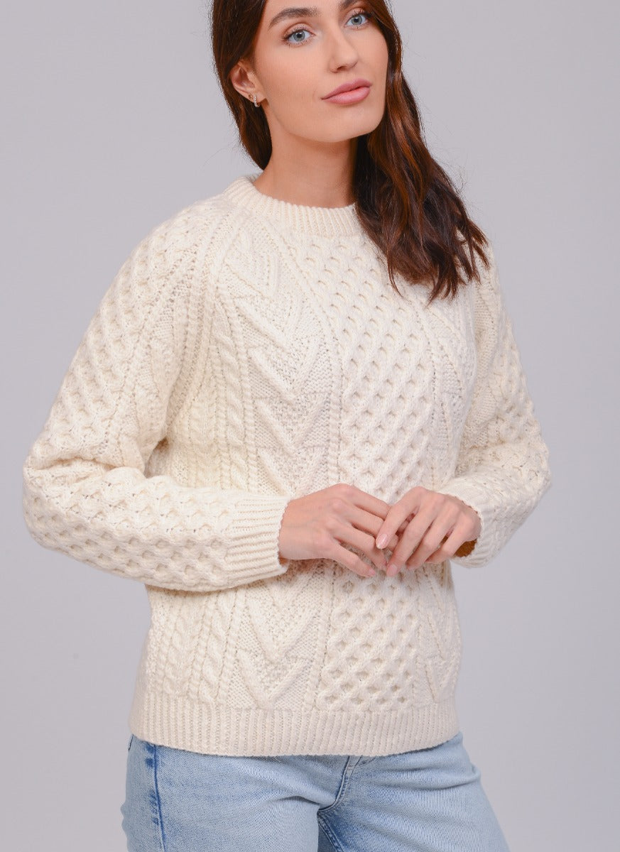Handknit Crew Neck Unisex Sweater , Natural