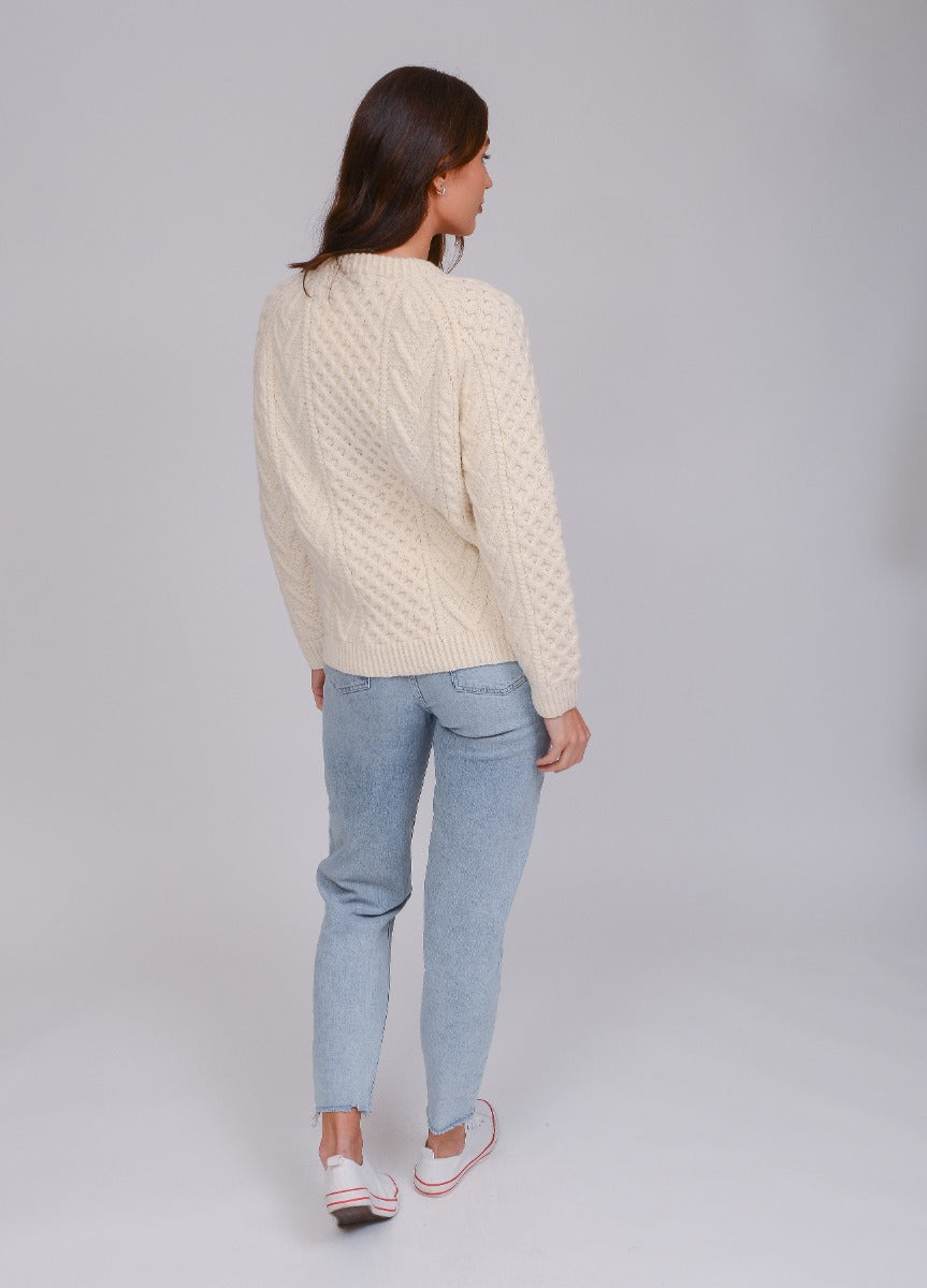 Handknit Crew Neck Unisex Sweater , Natural