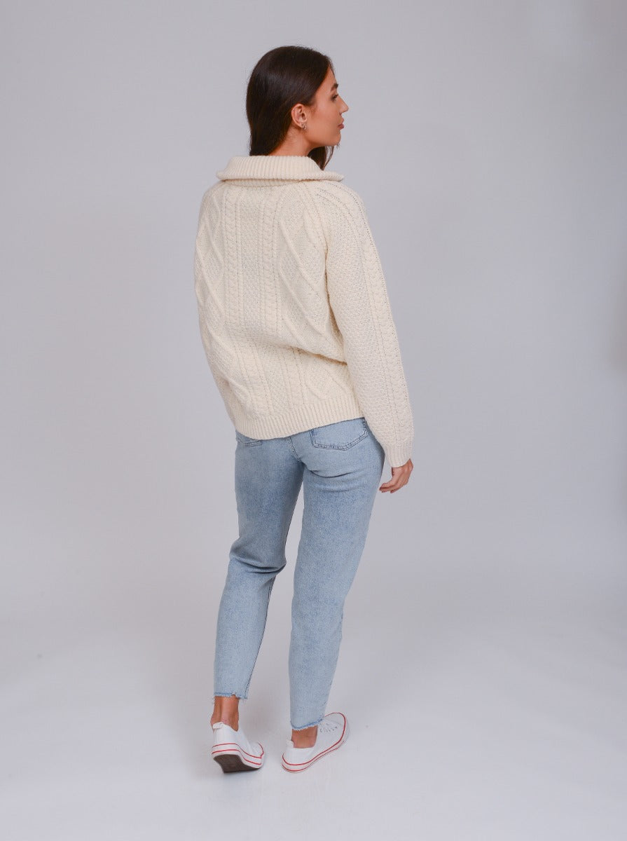 Handknit Unisex Zip Sweater , Natural