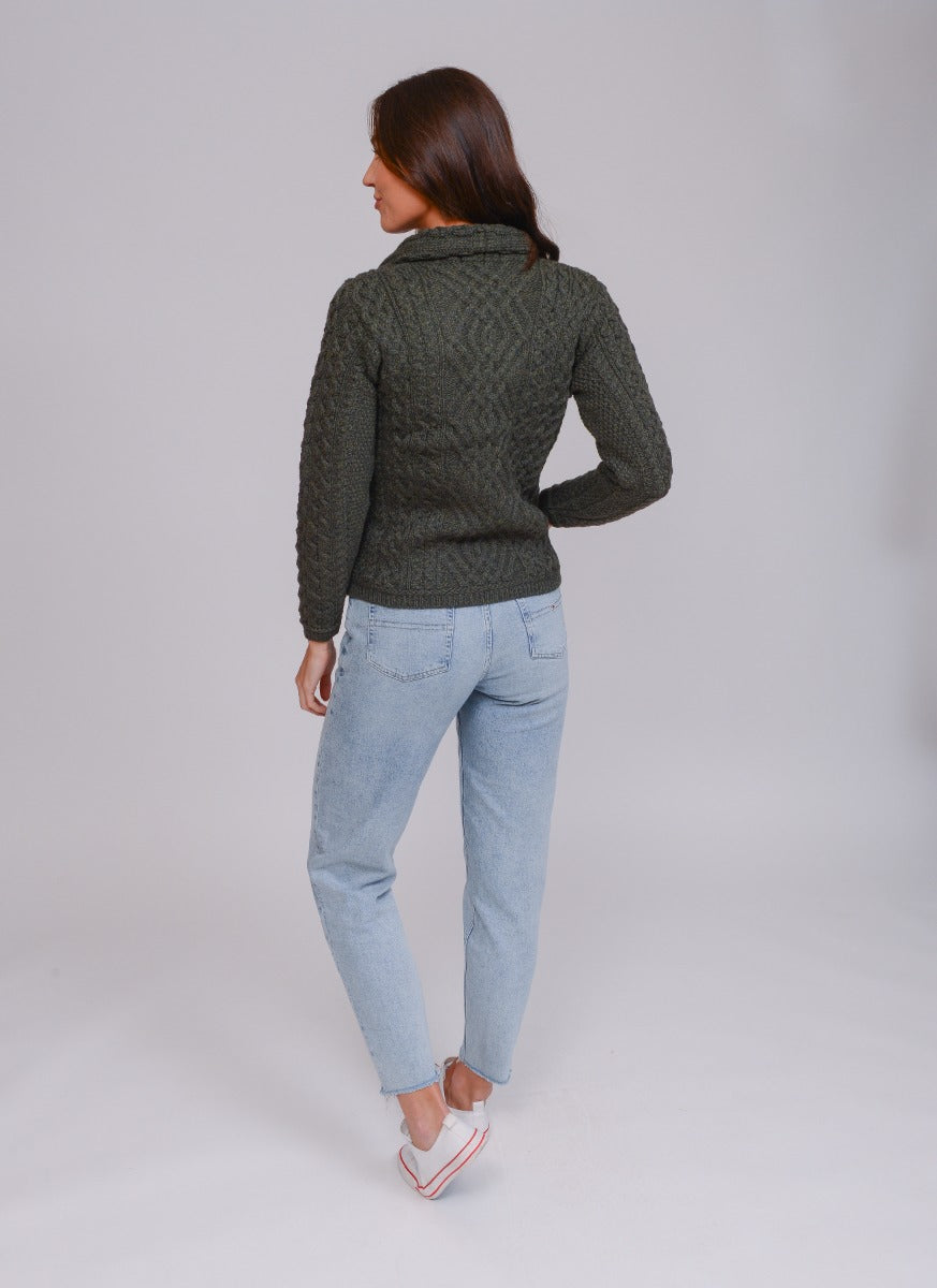 Cable Knit Cardigan With Side Zip , Army Green
