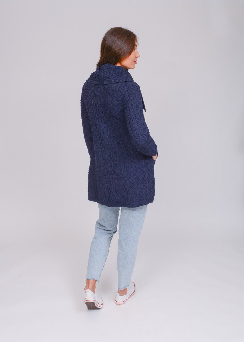Chunky Collar Coat With Buttons , Navy