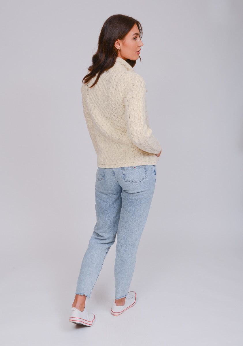 Cable Knit Jacket With Side Zip | Natural | West End Z4630