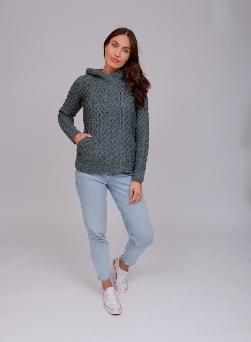 Hooded Aran Heart Cardigan , Thundra