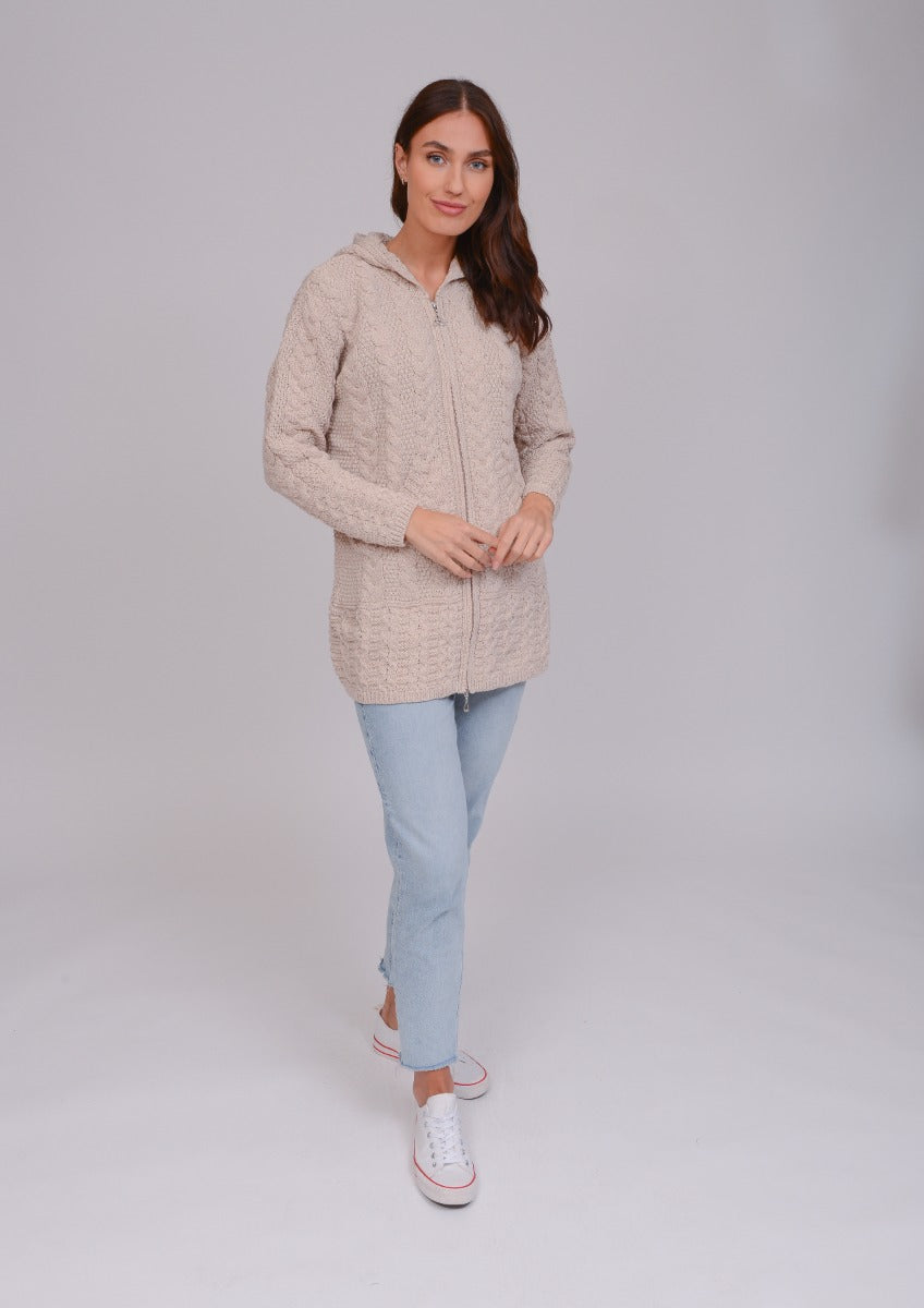 Long Hooded Zip Cardigan , Parsnip