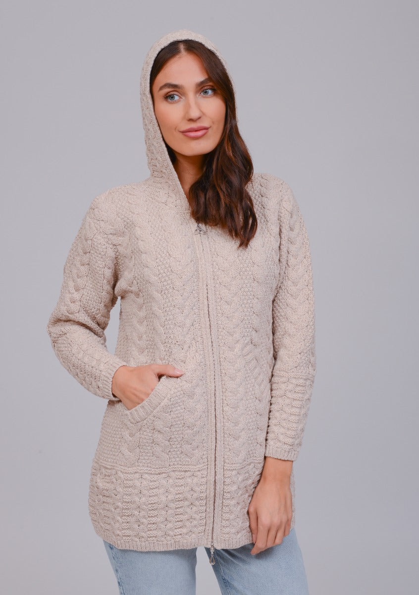 Long Hooded Zip Cardigan , Parsnip