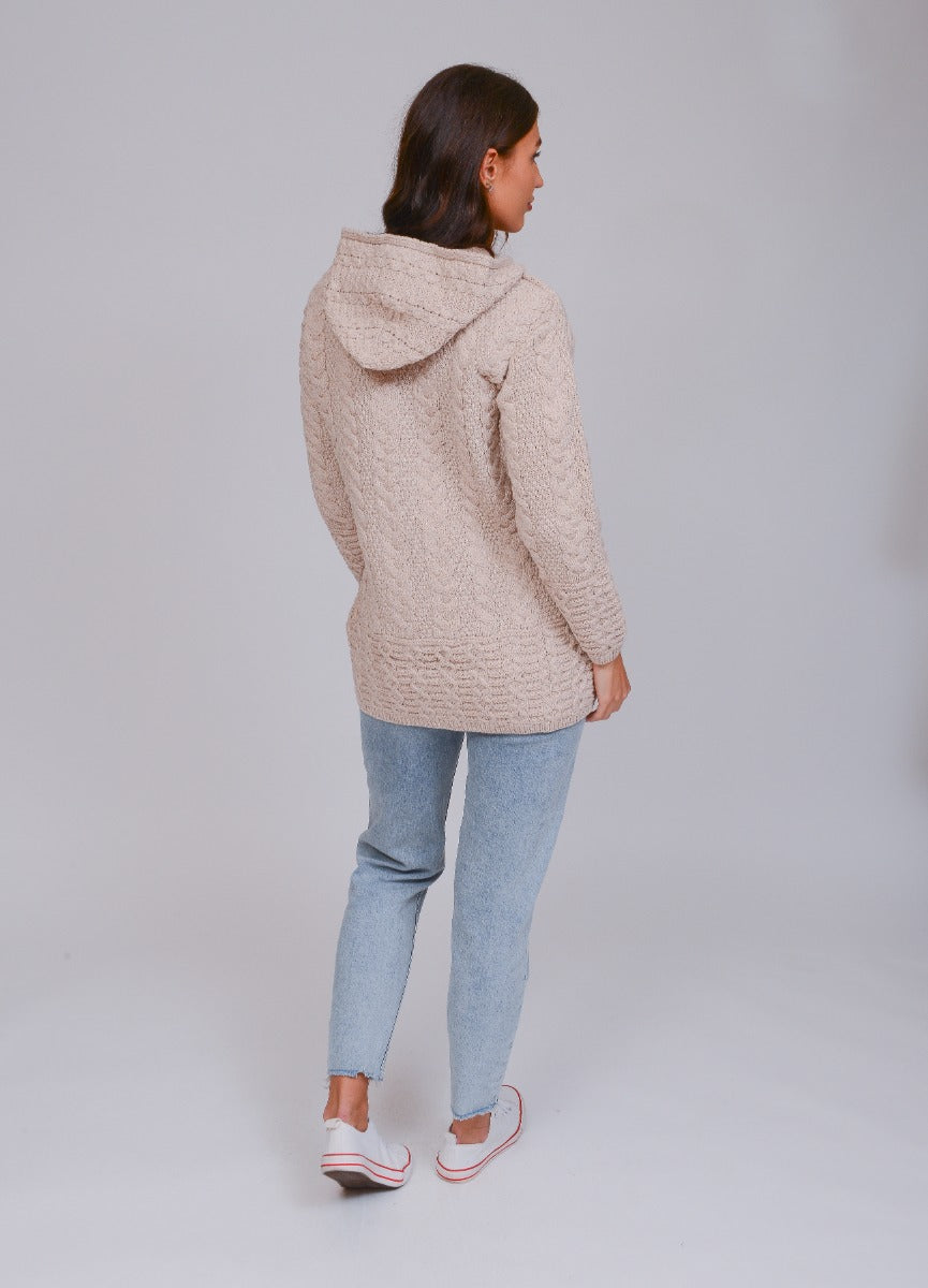 Long Hooded Zip Cardigan , Parsnip