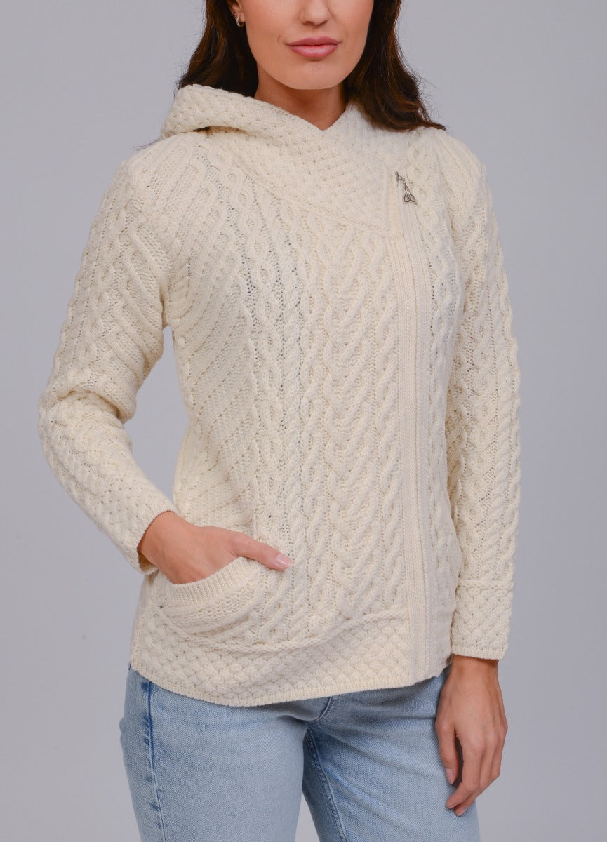 Side Zip Hooded Cardigan , Natural