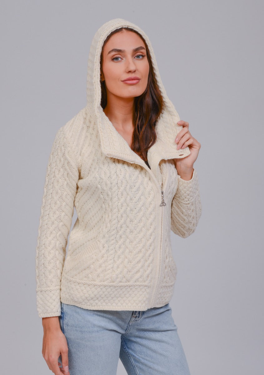 Side Zip Hooded Cardigan , Natural