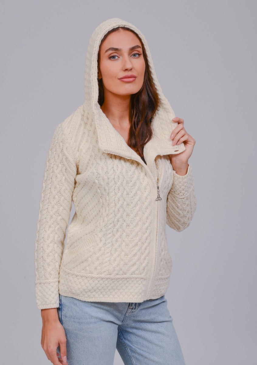 West End Knitwear | Side Zip Hooded Cardigan HD4916- Natural