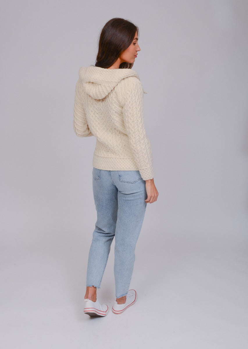 Side Zip Hooded Cardigan , Natural