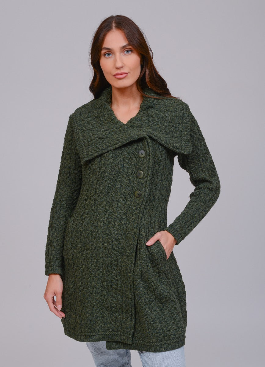 Chunky Collar Cardigan , Army Green