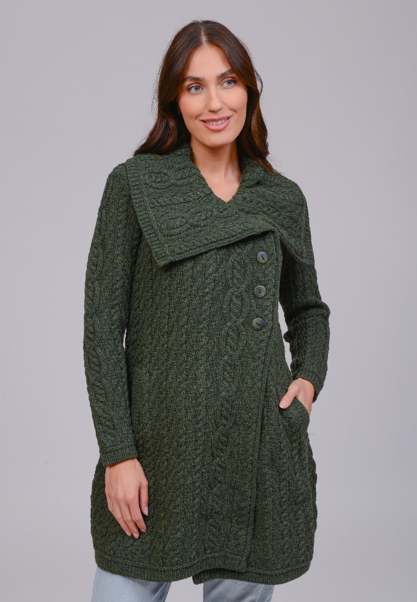 Chunky Collar Cardigan , Army Green