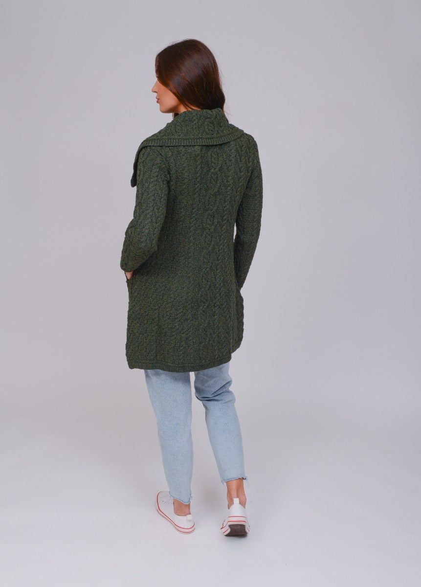Chunky Collar Cardigan , Army Green