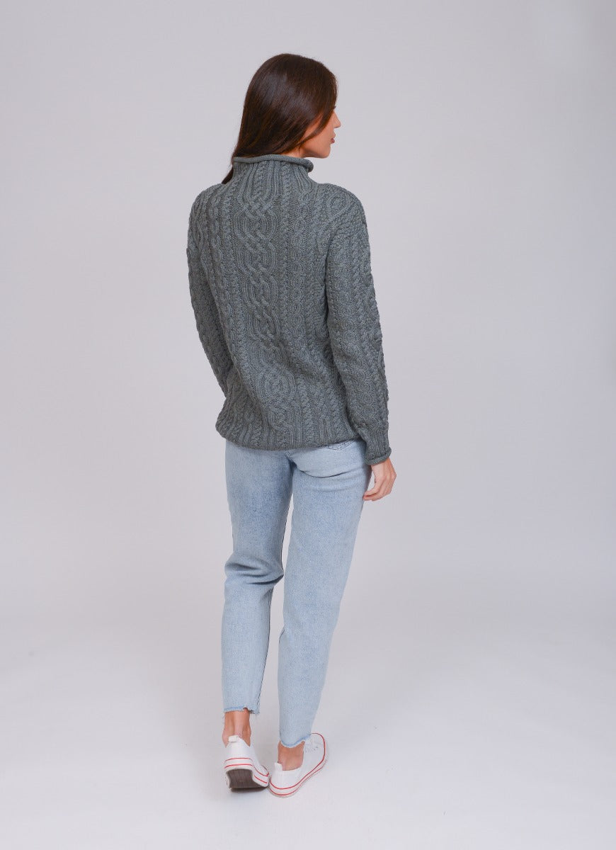 West End Knitwear |Supersoft Aran Funnel Neck Sweater | Thundra | CR4690