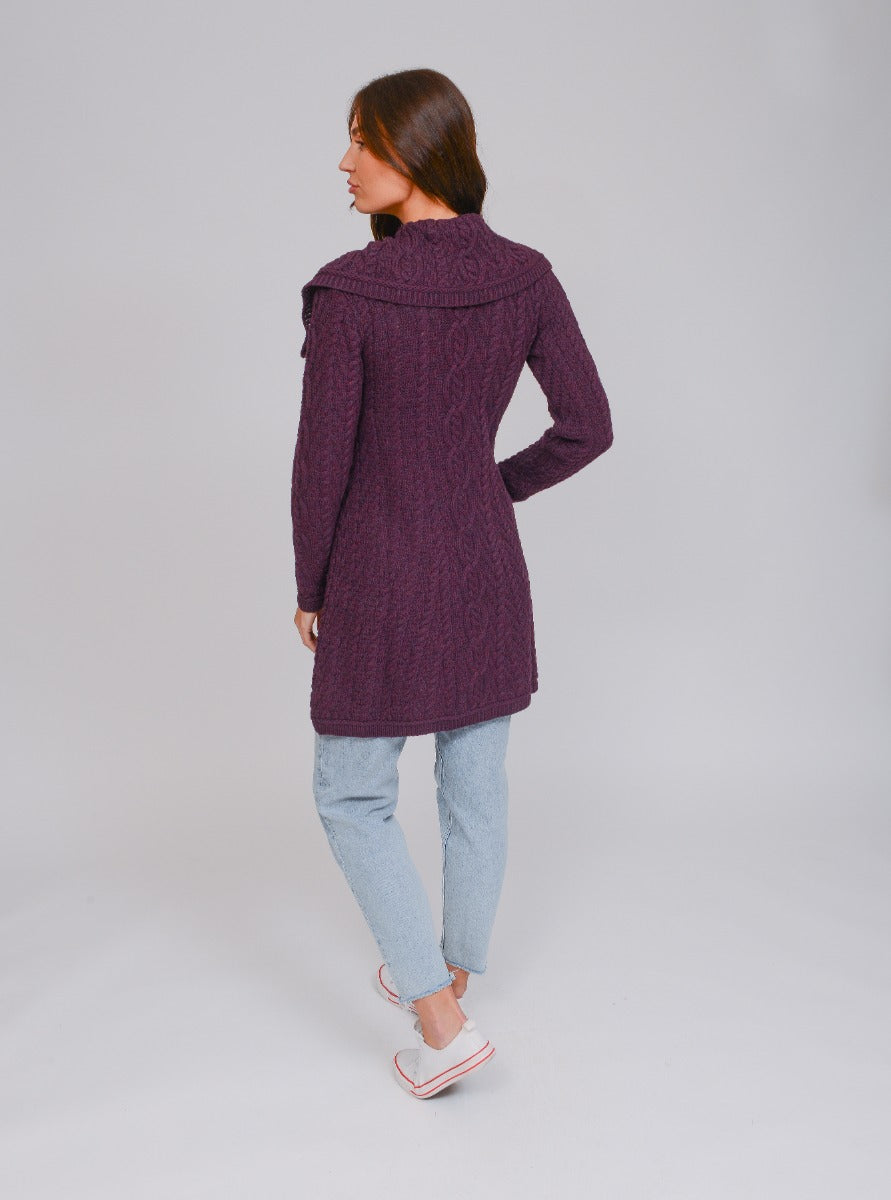 Chunky Collar Coat With Buttons , Damson