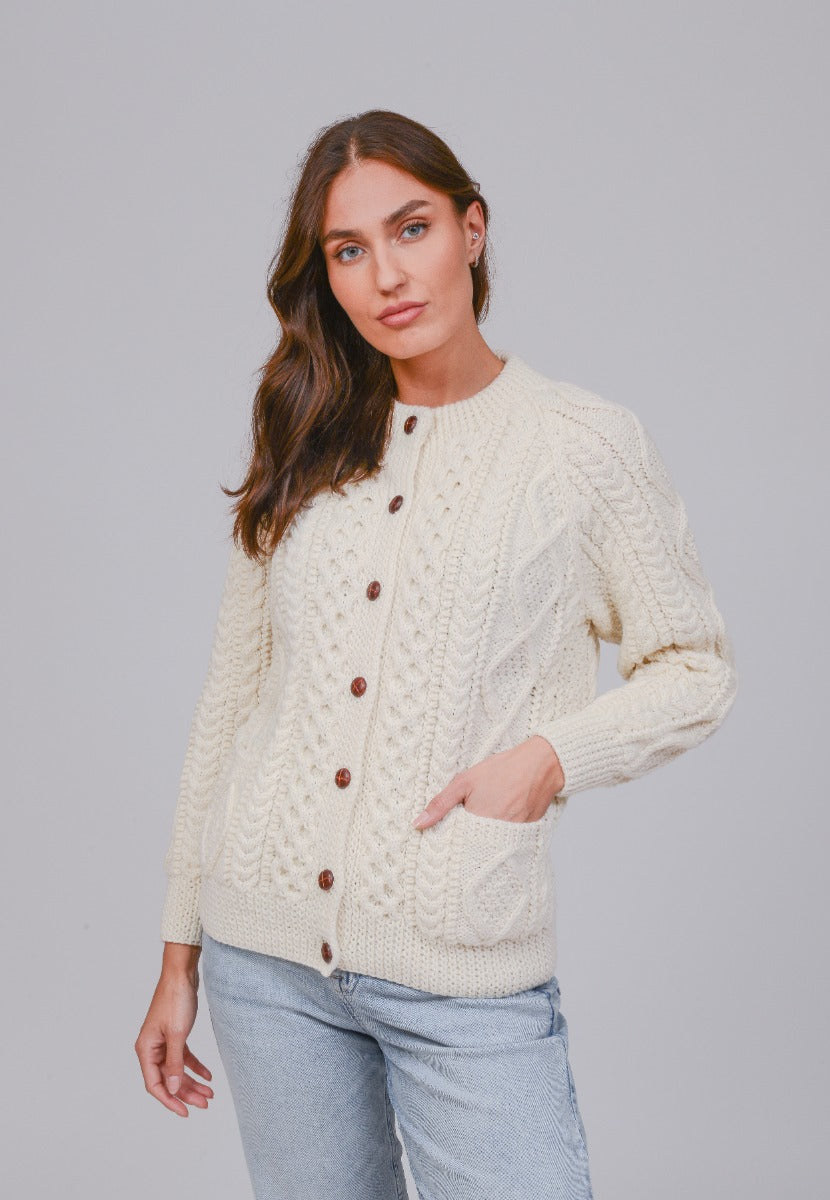 Traditional Aran Sweater - 100% Pure New Wool - Cream With