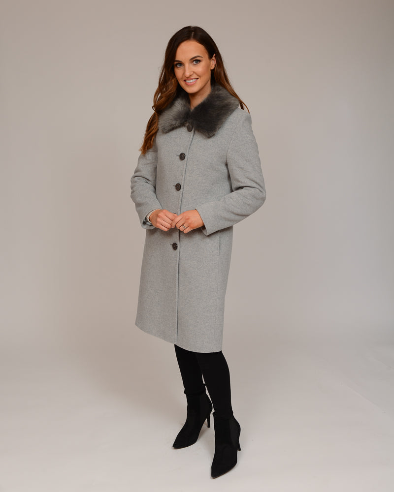 Christina Felix | Faux Fur Collar Wool Coat -Grey