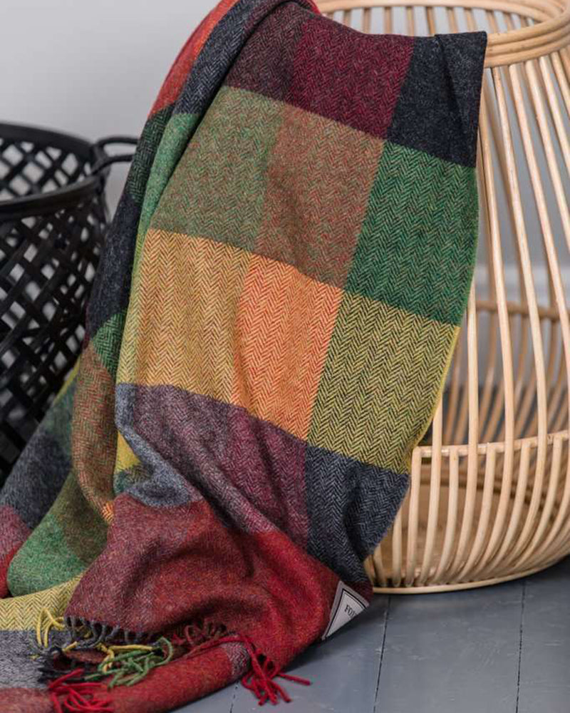 Foxford Forest Drive Lambswool Throw , Red and Green