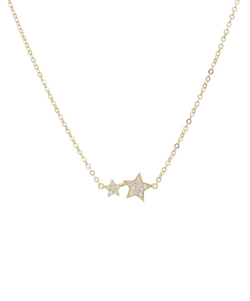 Mary-K Gold Pave 2 Star Necklace