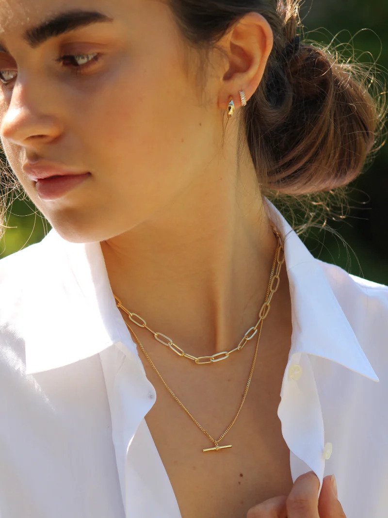 Mary-K Gold T-bar Curb Chain Necklace