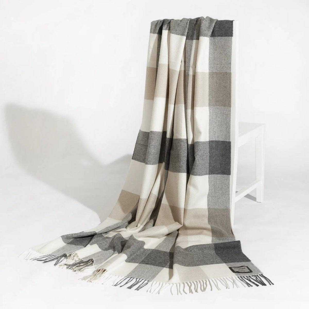 Foxford Woollen Mills | Classic Check Throw- Natural, Grey and Beige