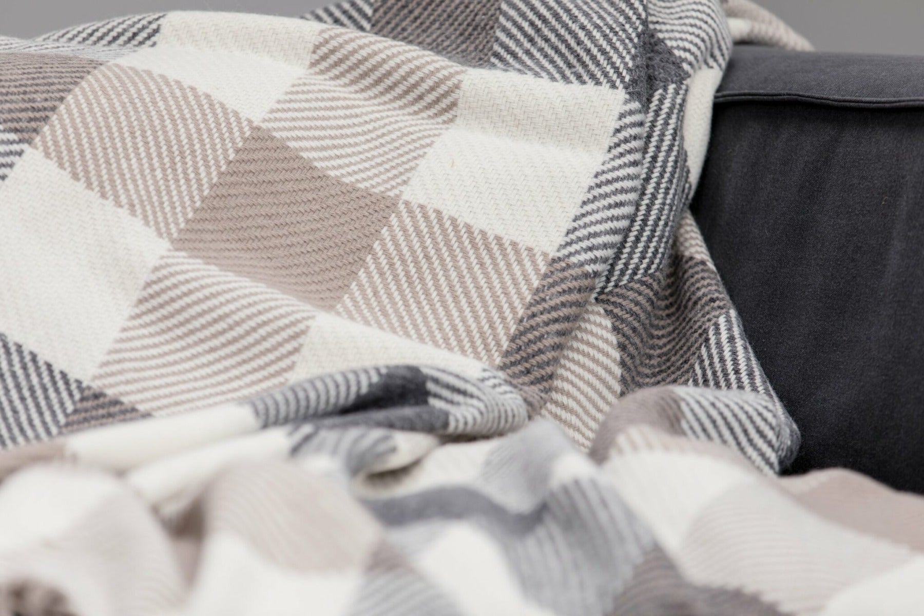 Foxford Woollen Mills | Classic Block Herringbone Throw- Natural, Grey and Beige