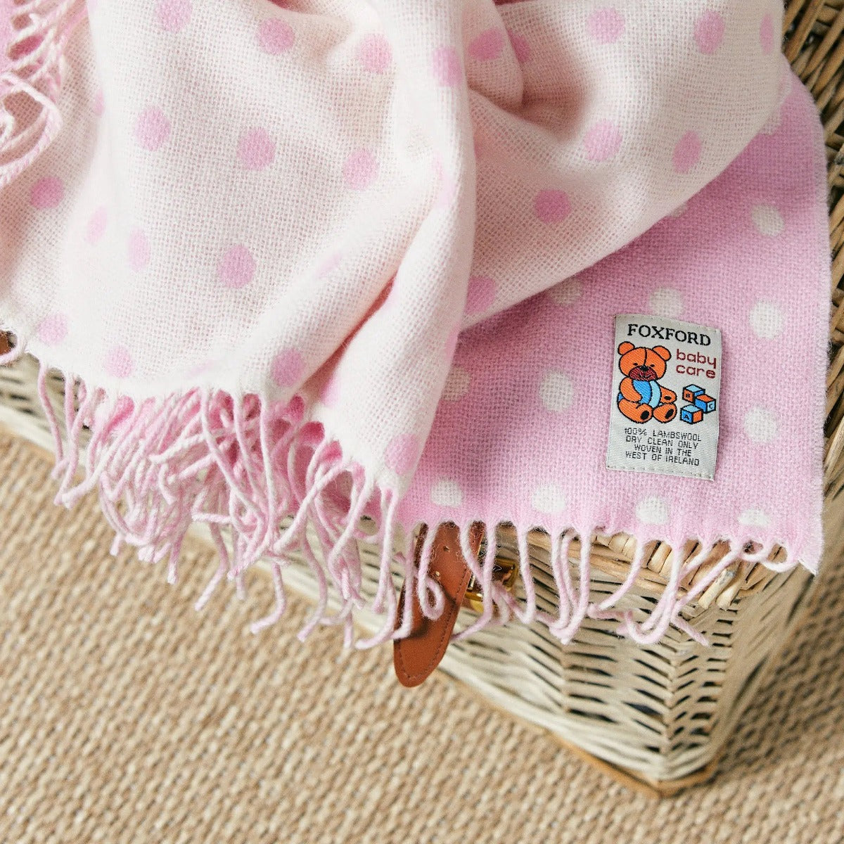 Foxford Pink Spot Lambswool Baby Blanket