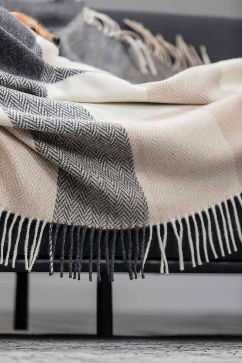 Foxford Woollen Mills | Grey, Bone & White Checked Throw