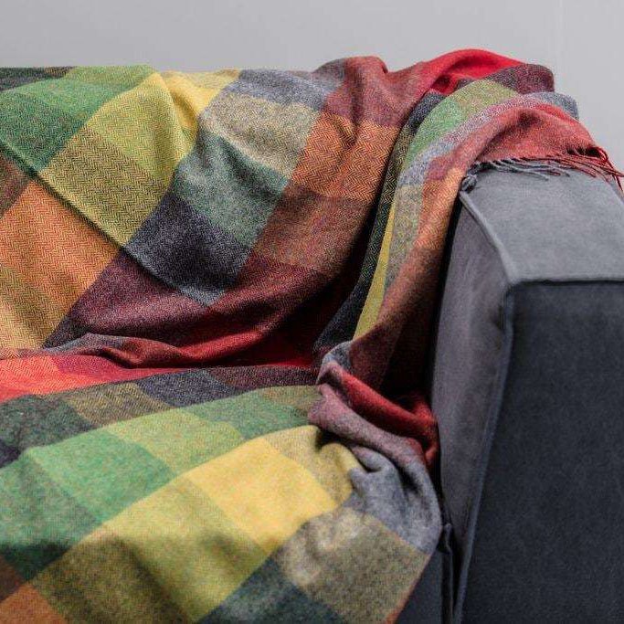 Foxford Forest Drive Lambswool Throw , Red and Green