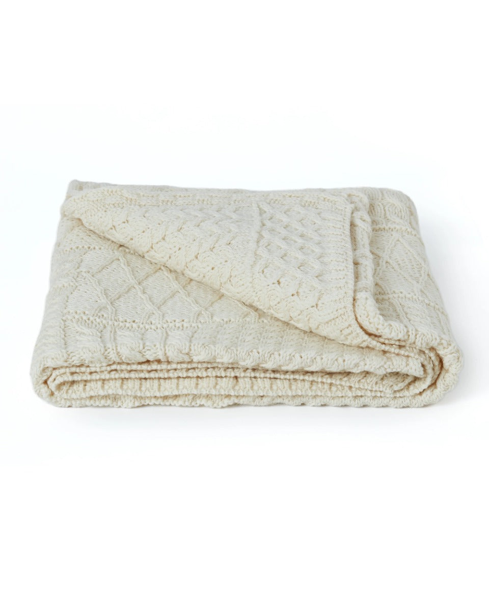 Aran Patchwork Blanket  , Natural