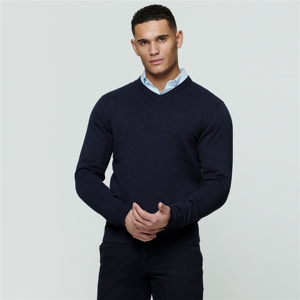 Magee | Carn Cotton V Neck Jumper- Navy