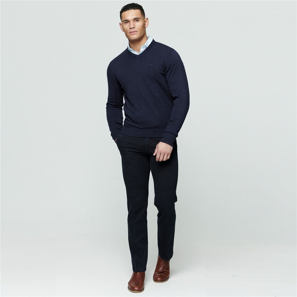 Magee | Carn Cotton V Neck Jumper- Navy