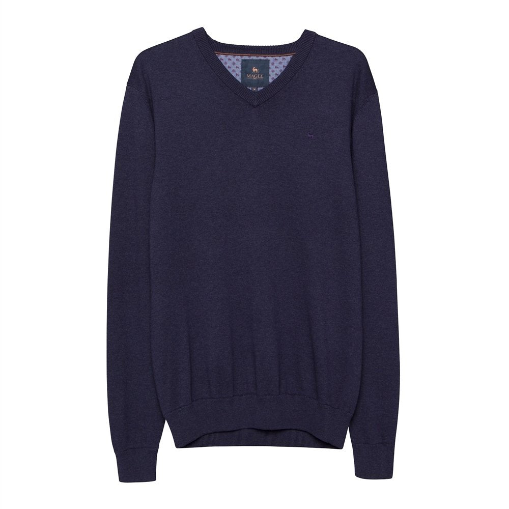 Magee | Carn Cotton V Neck Jumper- Navy