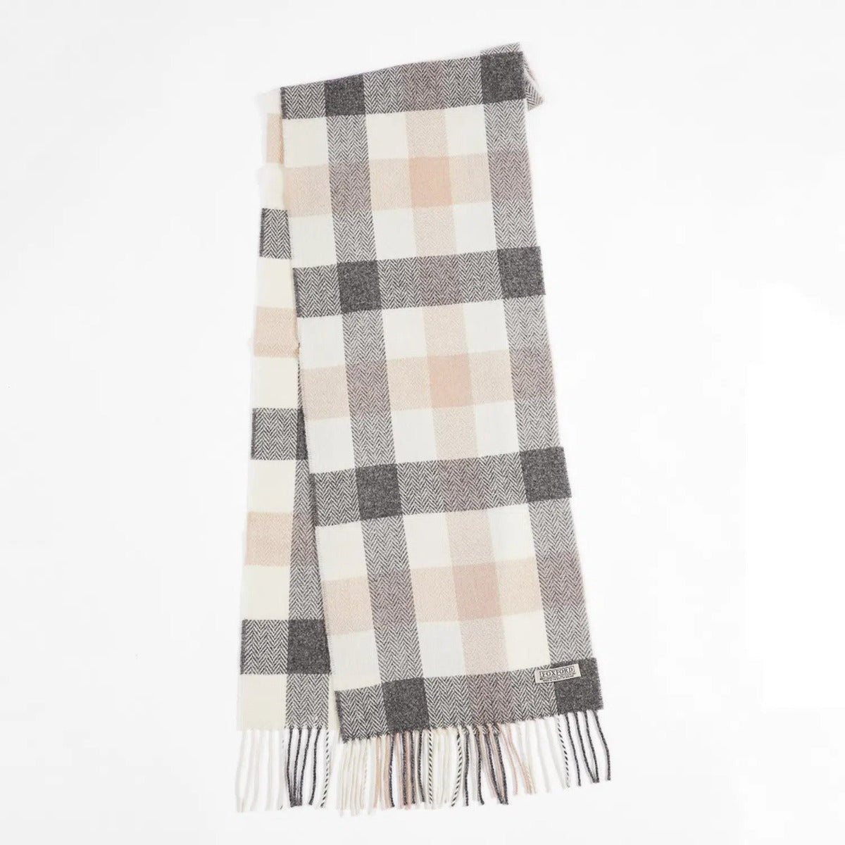 Foxford Neutral Block Check Lambswool Scarf