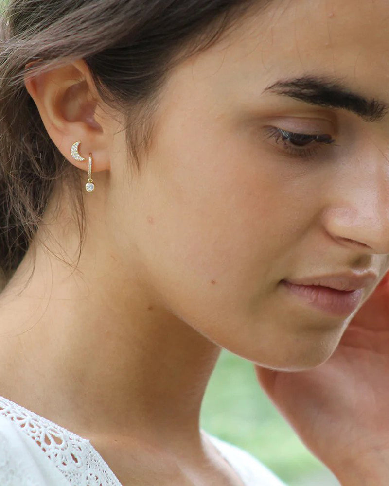 Mary-K Gold Pavé Huggie Earrings with Crystal Drop