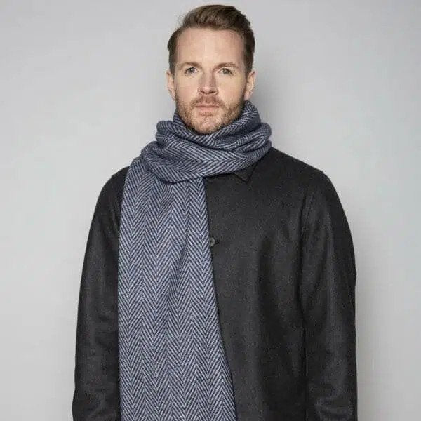 Foxford Woollen Mills | Navy & Pearl Herringbone Scarf