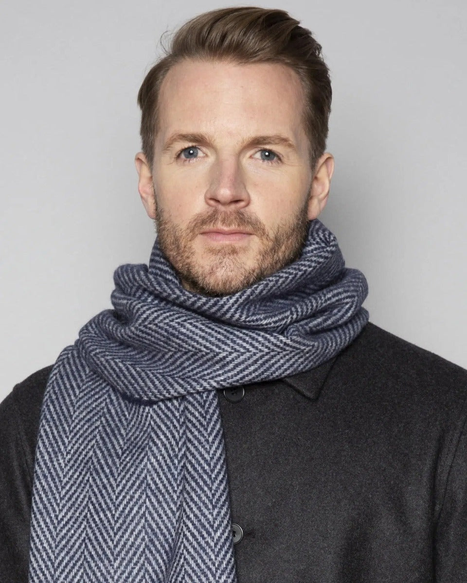 Foxford Woollen Mills | Navy & Pearl Herringbone Scarf