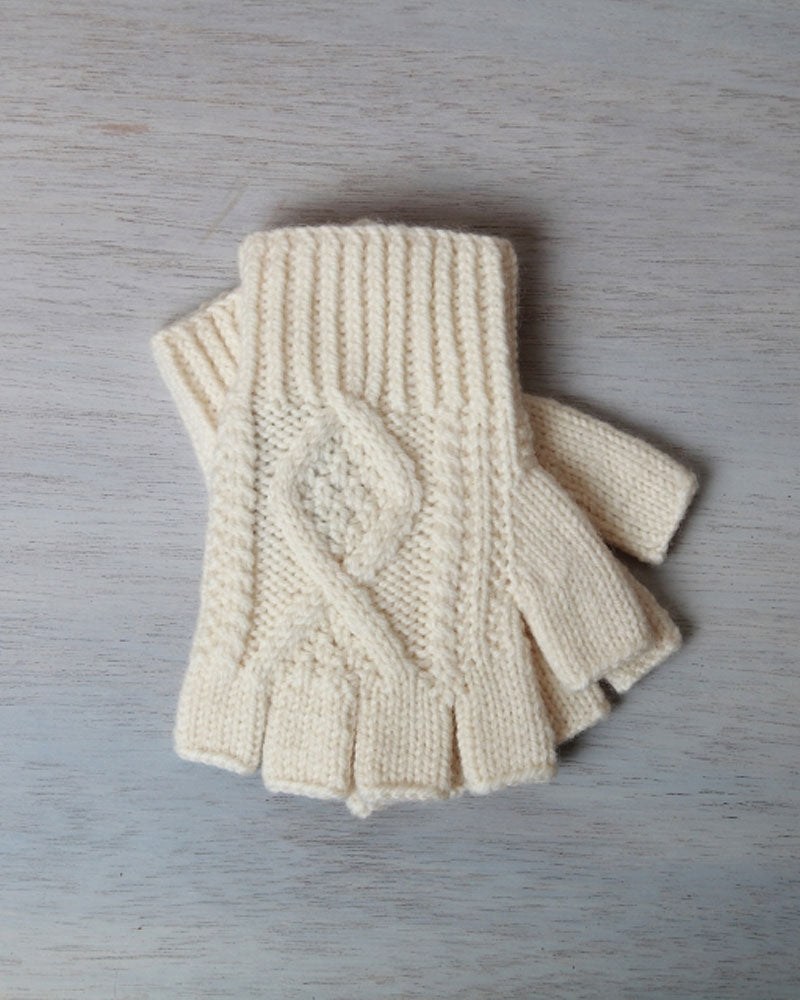 Aran Handknit Fingerless Gloves , Natural