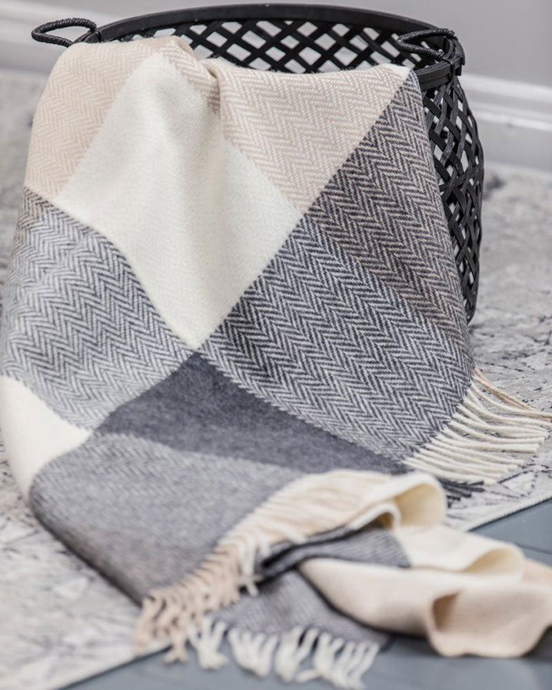 Foxford Woollen Mills | Grey, Bone & White Checked Throw