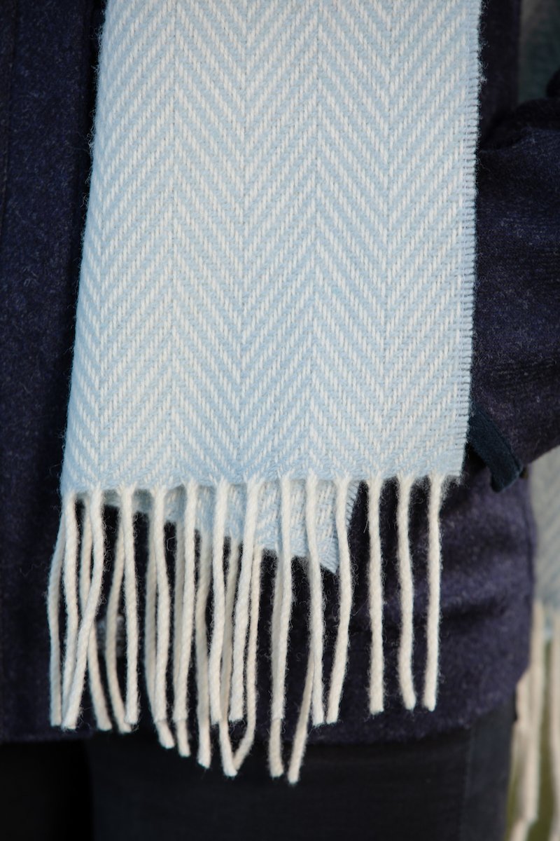 Foxford Woollen Mills Blue And White Herringbone Scarf