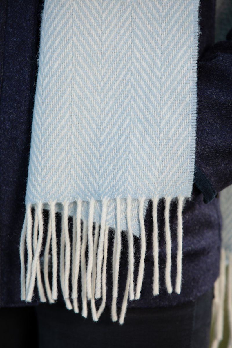 Foxford Woollen Mills | Blue And White Herringbone Scarf