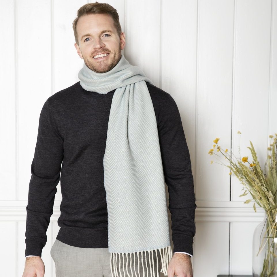 Foxford Woollen Mills Blue And White Herringbone Scarf