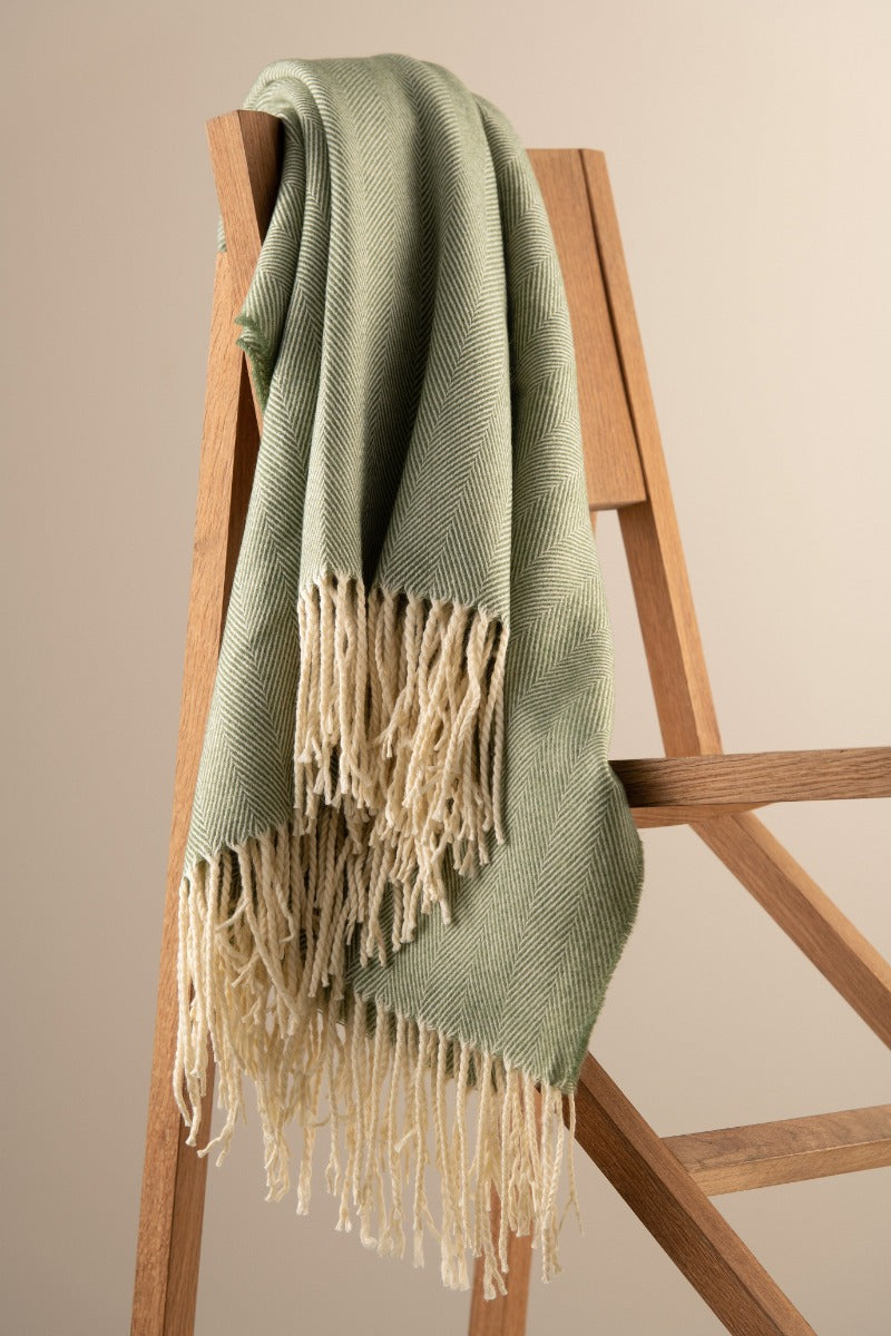Galway Crystal Herringbone Throw -Forest Green